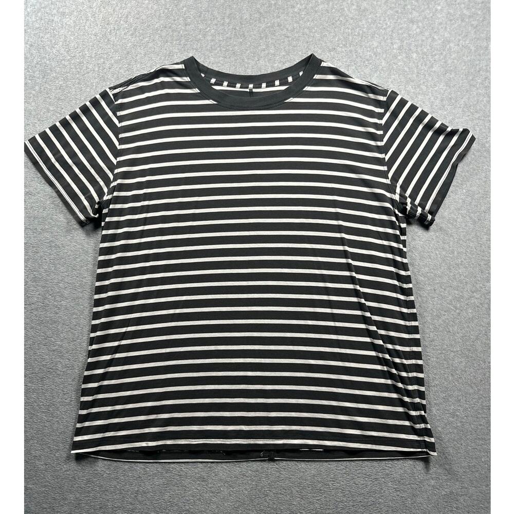 Lululemon All Yours T-Shirt Women's L Charcoal Gray/White Striped Short Sleeve